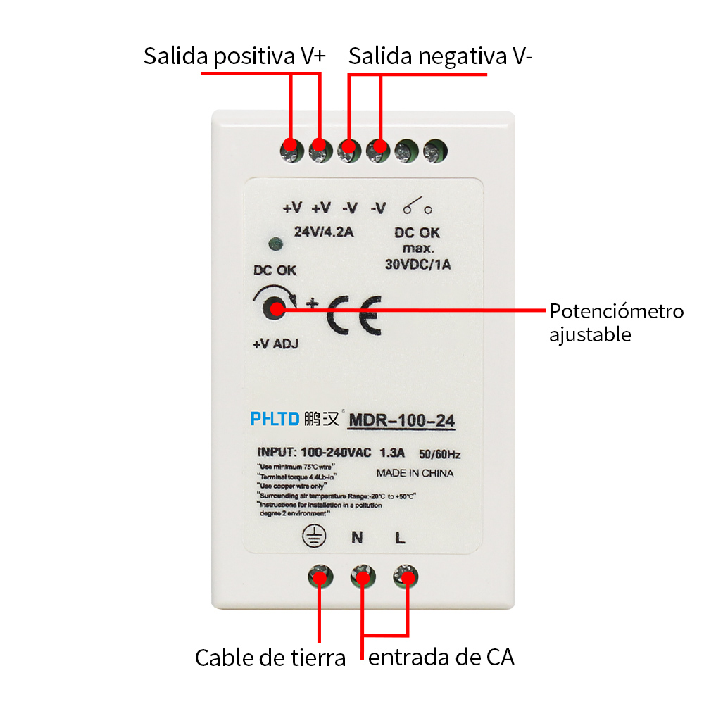 Diagrama de cableado de la serie MDR de la fuente de alimentación del interruptor de pista phltd-