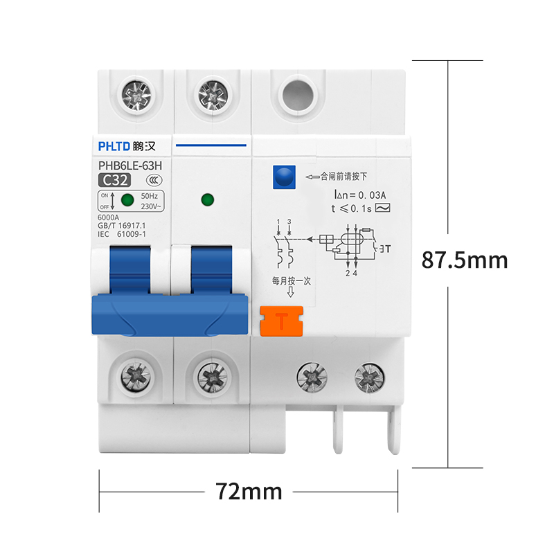 Disyuntor en miniatura de vía phltd 110v - 120v disponible, tamaño 2p32a 72x87,5 mm-