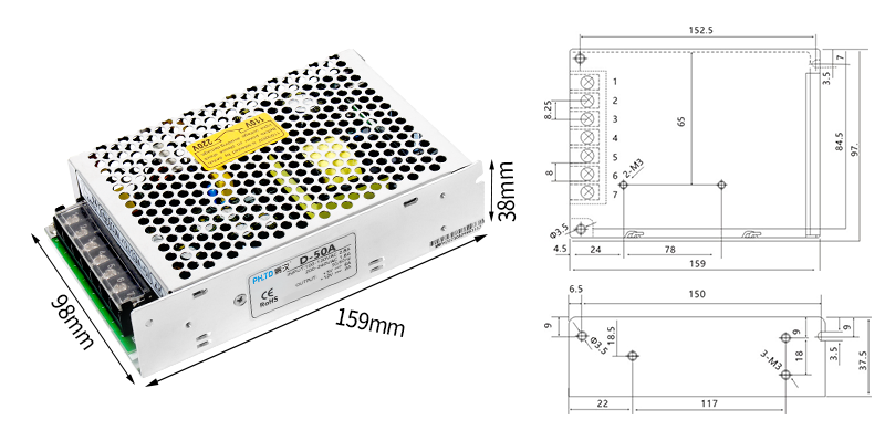 Fuente de alimentación de conmutación de la serie D de doble Grupo phltd tipo D - 50-