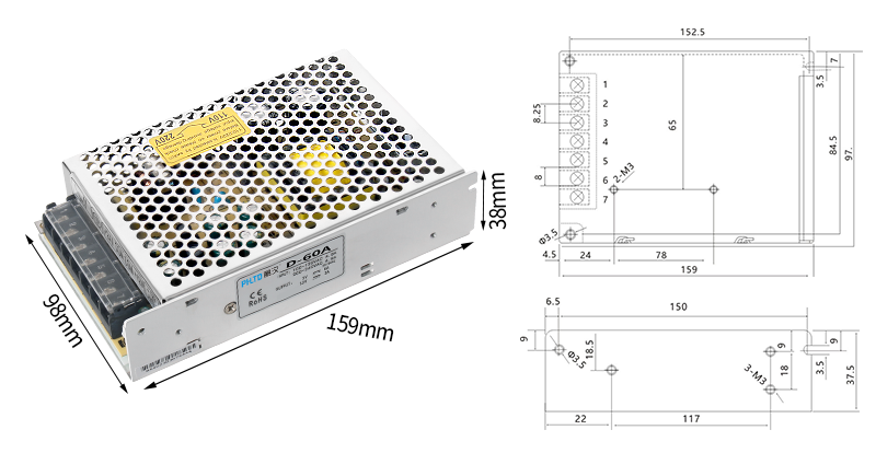 Fuente de alimentación de conmutación de la serie D de doble Grupo phltd tipo D - 60-