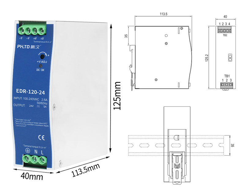 Fuente de alimentación de conmutación de la serie orbital phltd EDR 120w tamaño 40x113.5x125mm-