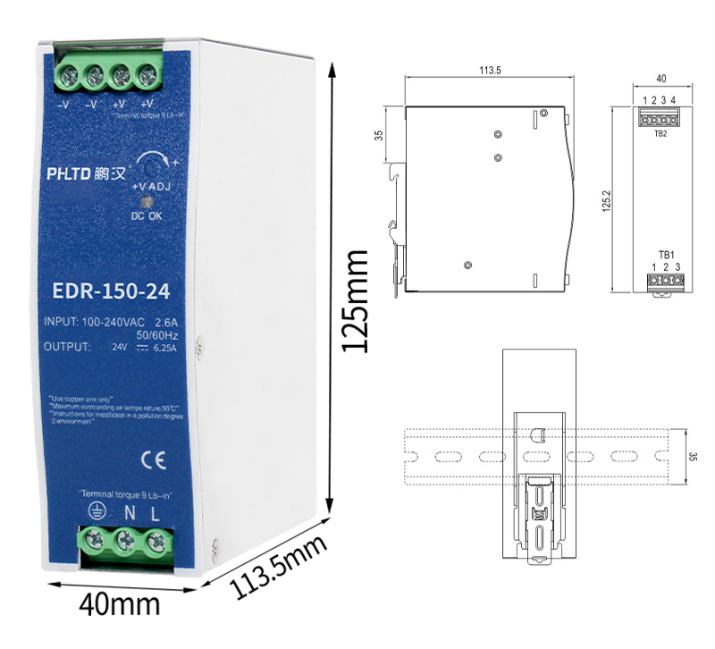 Fuente de alimentación de conmutación de la serie orbital phltd EDR 150w tamaño 60x113.5x125mm-