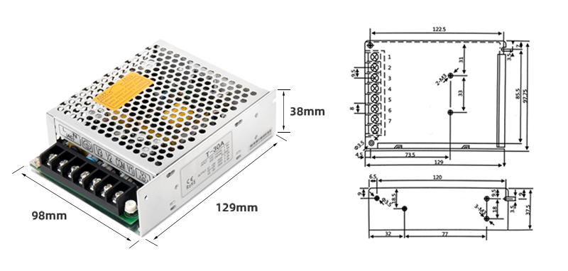 Tamaño T - 30v de la fuente de alimentación de salida de un solo grupo de phltd 129x98x38mm-