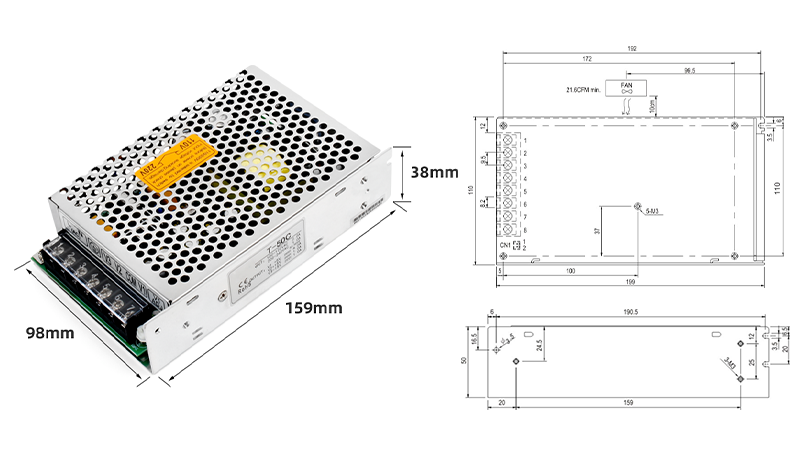 Tamaño T - 50V de la fuente de alimentación de salida de un solo grupo de phltd 159x98x38mm-