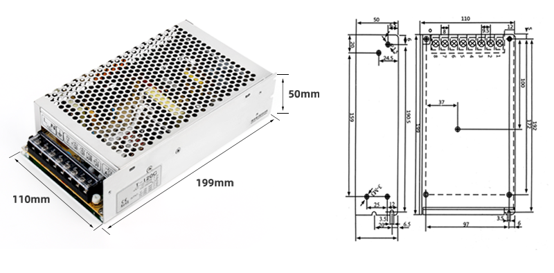 Tamaño de la fuente de alimentación de salida de un solo grupo de phltd T - 120v 199x110x50mm-