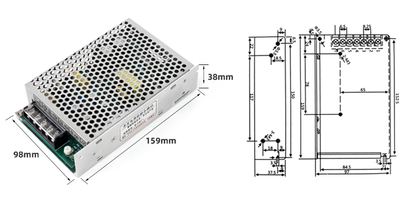 Tamaño de la serie q - 60 de la fuente de alimentación del interruptor de cuatro grupos de phltd DC 159x98x38mm-