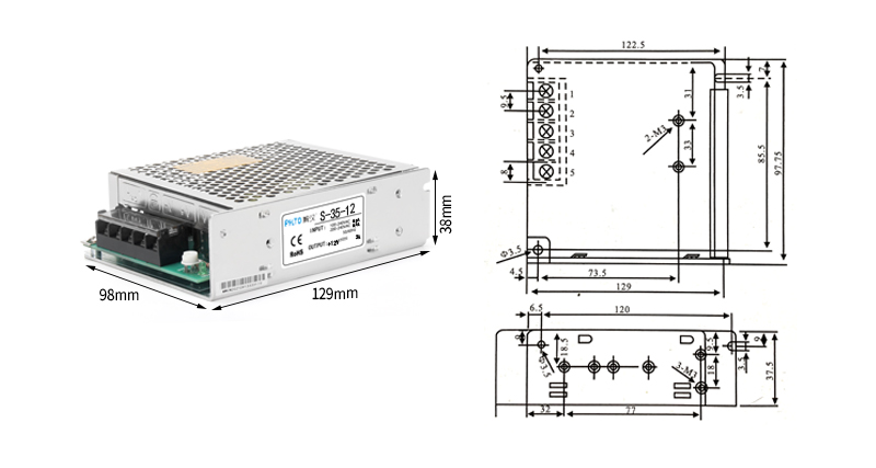 Visión general del tamaño del producto de la serie phltd s Power Supply S - 35 eficiente, estable y con modelos completos-