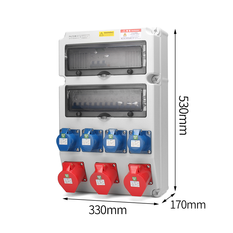 7phltd ip44 caja de mantenimiento de energía colgante de pared impermeable 5p 32a y 3p 10a enchufe industrial estándar nacional con interruptor de aire tamaño de fuga 530x330x175mm-