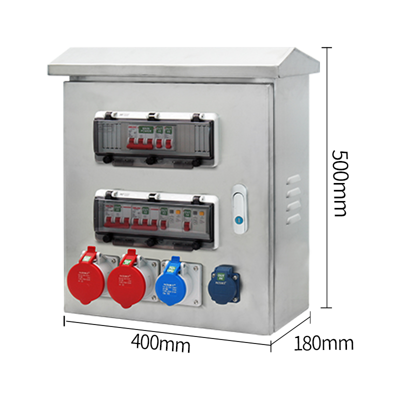 Caja de enchufe industrial 2phltd 304 caja de energía de mantenimiento de acero inoxidable, con dos salidas y tres protecciones de interruptor, tamaño 500x400x180mm-