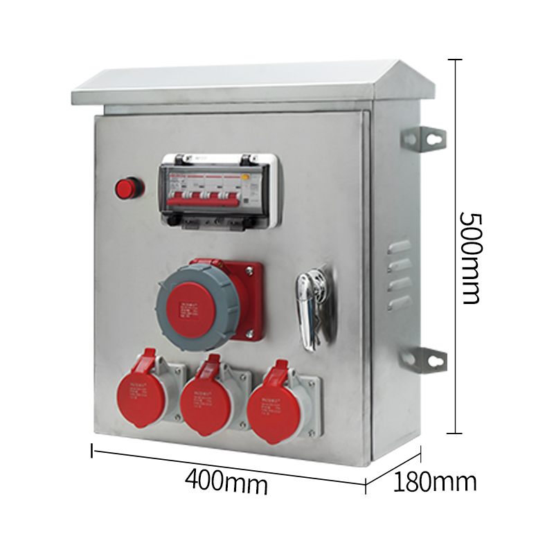 Caja de enchufe industrial 3phltd 304 caja de energía de mantenimiento de acero inoxidable, con dos salidas y una protección de interruptor, tamaño 500x400x180mm-