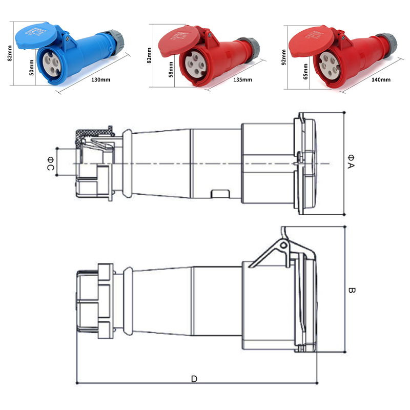 Conector industrial ip44 enchufe impermeable macho y hembra conector industrial de aviación 3 núcleo 4 núcleo 5 núcleo 16a tamaño-