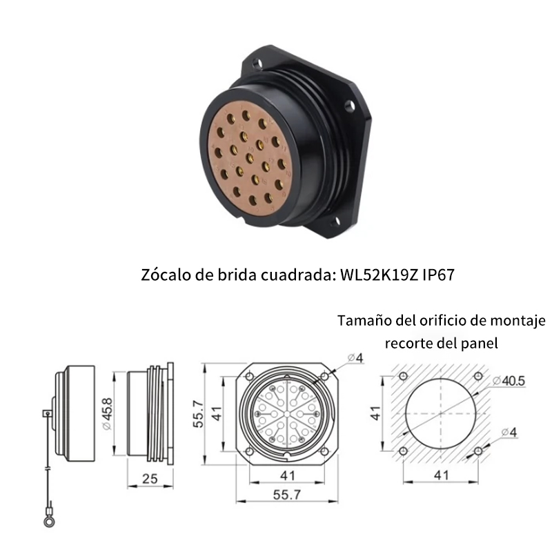 Enchufe de brida cuadrada phltd wl52k19z ip67 conexión roscada de aluminio anodizado tamaño de la carcasa-