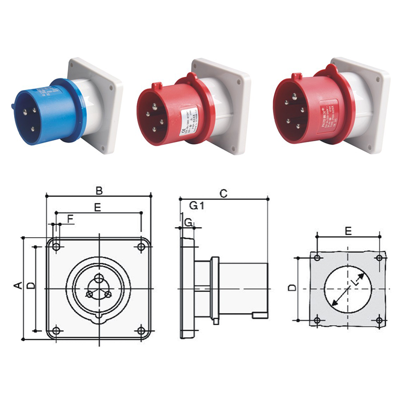 Figura de tamaño de enchufe oscuro 16a32a de 3 núcleos, 4 núcleos y 5 núcleos en la industria de energía impermeable phltd-