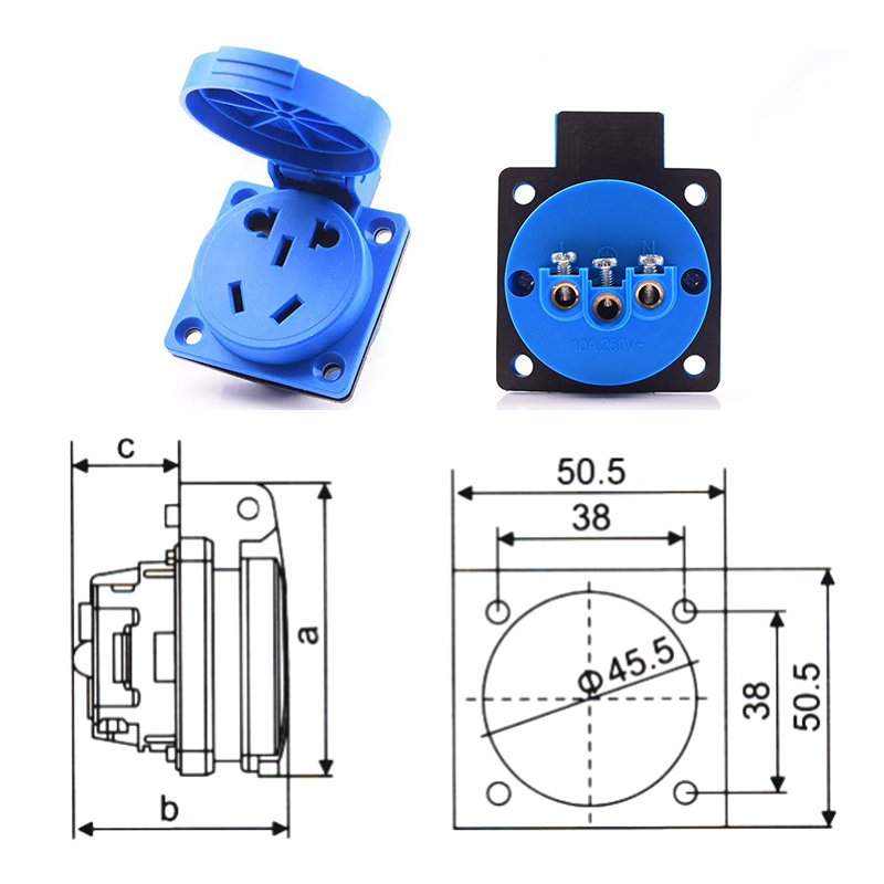 Nuevo estándar nacional de phltd, enchufe impermeable ip54 de cinco agujeros, cinco agujeros 10A - 16a tensión 220V - 250V tamaño-