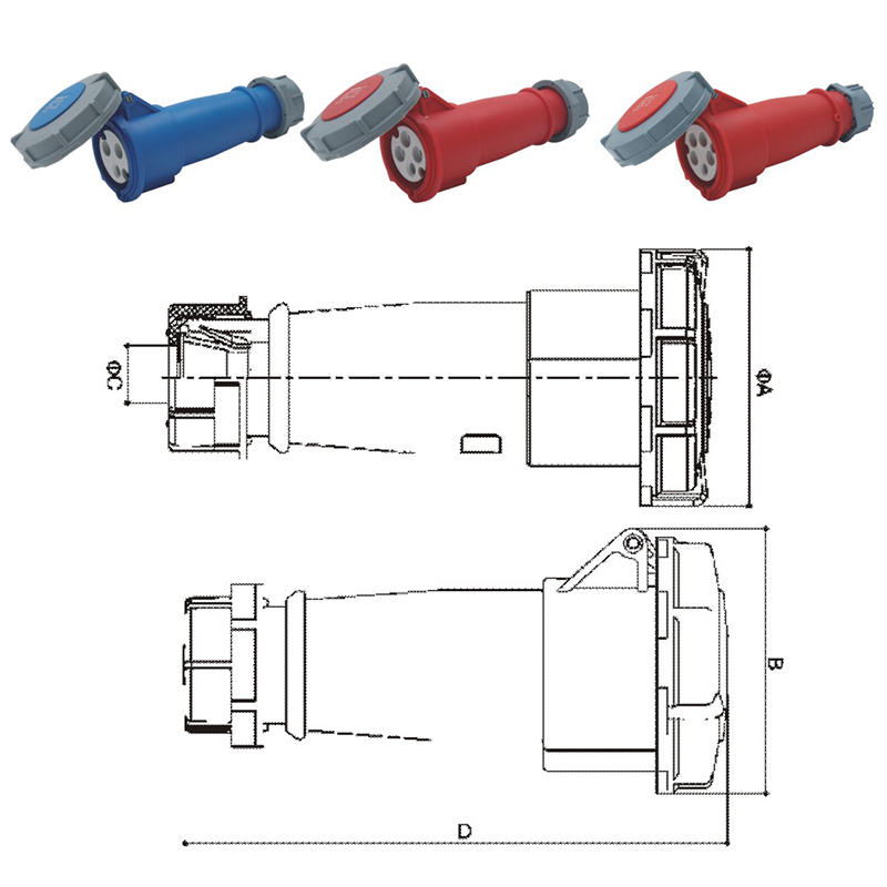 Phltd gran corriente ip67 conector de enchufe industrial impermeable 3 núcleos 4 núcleos 5 núcleos 16a32a dibujo de tamaño del conector macho y hembra de Aviación-