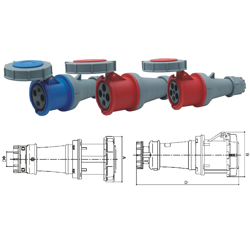 Phltd gran corriente ip67 conector de enchufe industrial impermeable 3 núcleos 4 núcleos 5 núcleos 63a125a dibujo de tamaño del conector macho y femenino de Aviación-