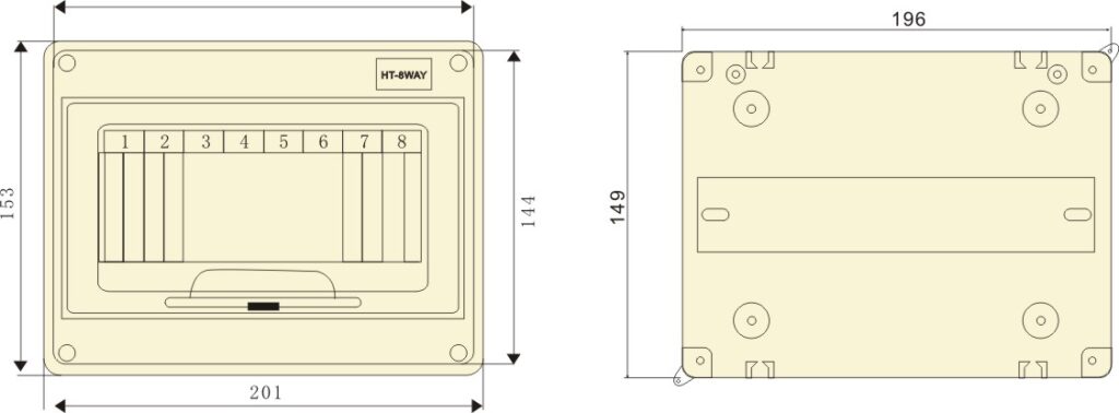 Protección contra fugas eléctricas de la Caja de interruptores de la Caja de distribución impermeable phltd plástico abierto HT - 8 tamaño de la Caja de interruptores de aire del circuito 195x98x150-