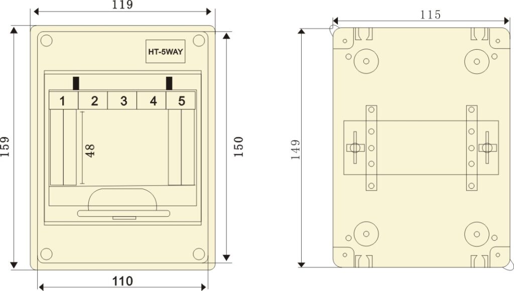 Protección contra fugas eléctricas de la Caja de interruptores de la Caja de distribución impermeable phltd plástico abierto HT - 5 tamaño de la Caja de interruptores de aire del circuito 120x100x154-