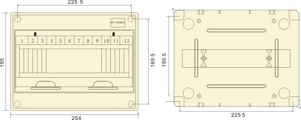 Protección contra fugas eléctricas de la Caja de interruptores de la Caja de distribución impermeable phltd plástico abierto HT - 12 tamaño de la Caja de interruptores de aire del circuito 245x110x194-