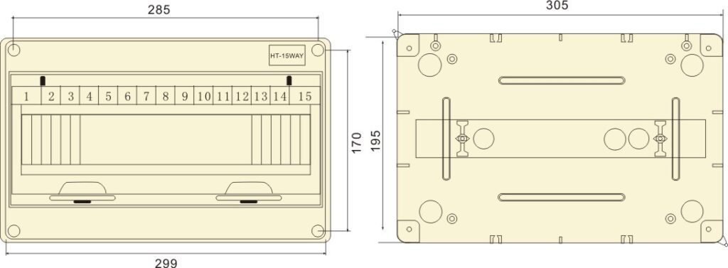 Protección contra fugas eléctricas de la Caja de interruptores de la Caja de distribución impermeable phltd plástico abierto HT - 15 tamaño de la Caja de interruptores de aire del circuito 302x110x197-