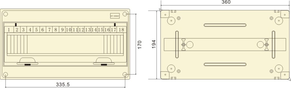 Protección contra fugas eléctricas de la Caja de interruptores de la Caja de distribución impermeable phltd plástico abierto HT - 18 tamaño de la Caja de interruptores de aire del circuito 357x110x200-