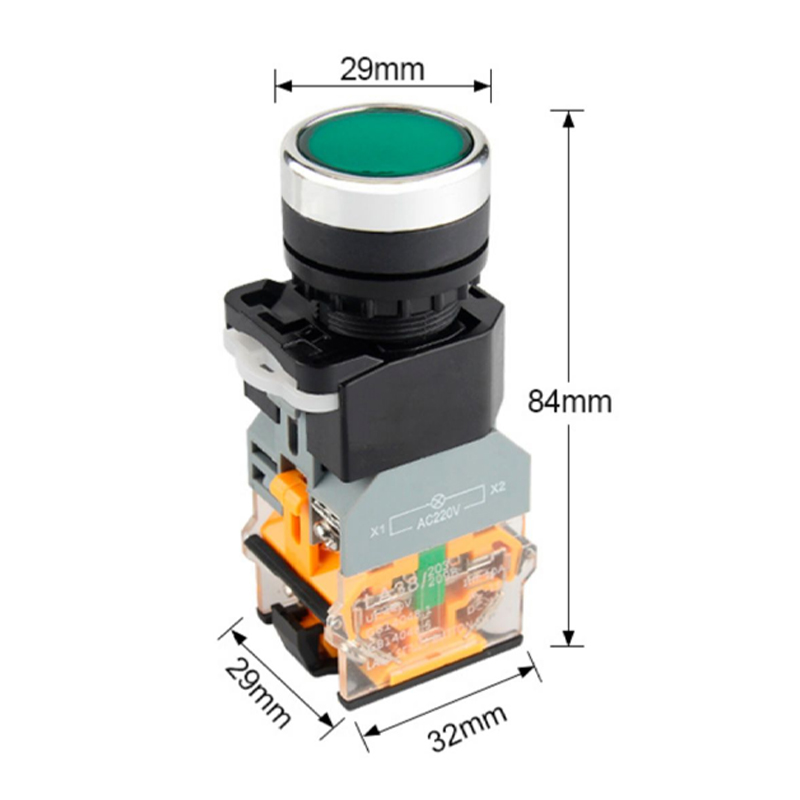 Phltd 22mm con interruptor de botón de luz la38 - 11dn interruptor de alimentación encendido y apagado mapa de tamaño del punto de bloqueo de reinicio automático-