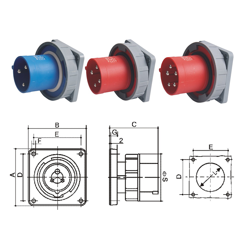 Phltd gran corriente ip67 enchufe industrial impermeable 3 núcleo 4 núcleo 5 núcleo 63a125a enchufe oscuro 380 - 415v dibujo de tamaño de latón sólido-