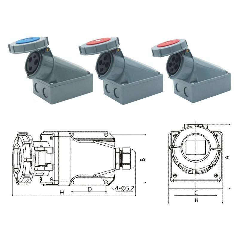 Phltd gran corriente ip67 enchufe industrial impermeable 3 núcleos 4 núcleos 5 núcleos 63a125a enchufe expuesto montado en la pared mapa de tamaño-