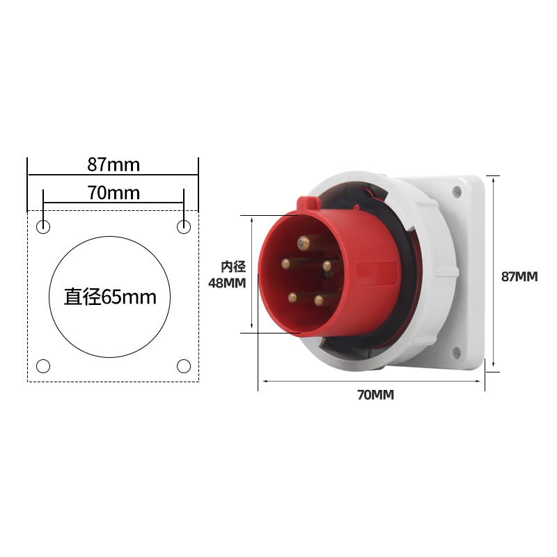 Phltd gran corriente ip67 latón sólido impermeable 5 núcleo 16a enchufe oculto tamaño 70x87mm diámetro 65mm-