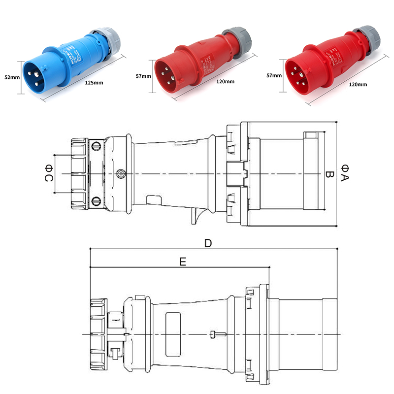 Phltd ip44 enchufe de aviación industrial ignífugo 3 núcleo 4 núcleo 5 núcleo 16a tamaño-