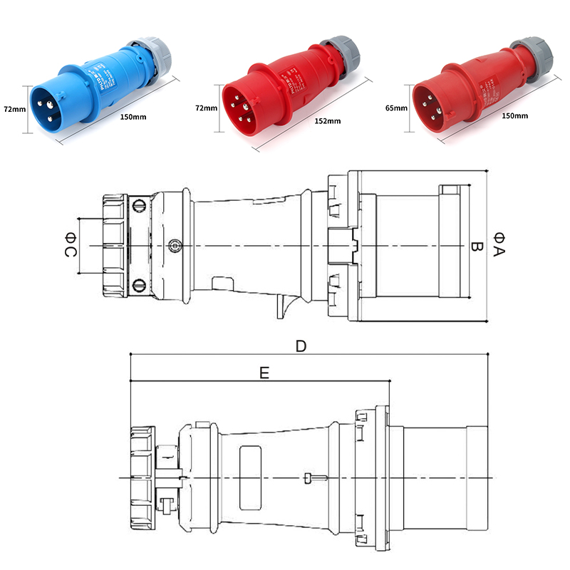 Phltd ip44 enchufe de aviación industrial ignífugo 3 núcleo 4 núcleo 5 núcleo 32a tamaño-