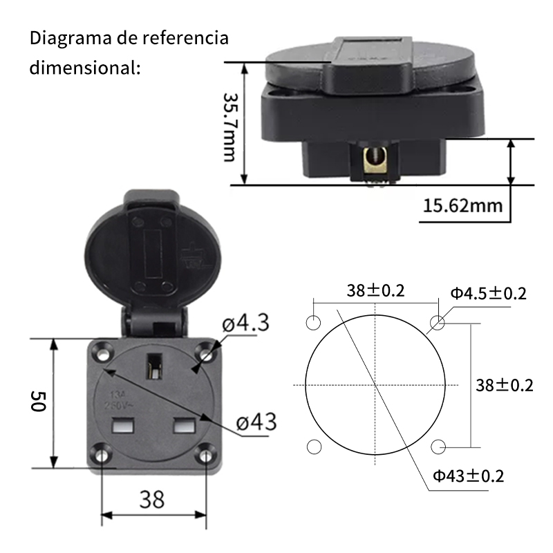 Phltd ip54 enchufe de generador impermeable estándar británico 13a triple plano tamaño de enchufe impermeable británico 50mmx50mm-