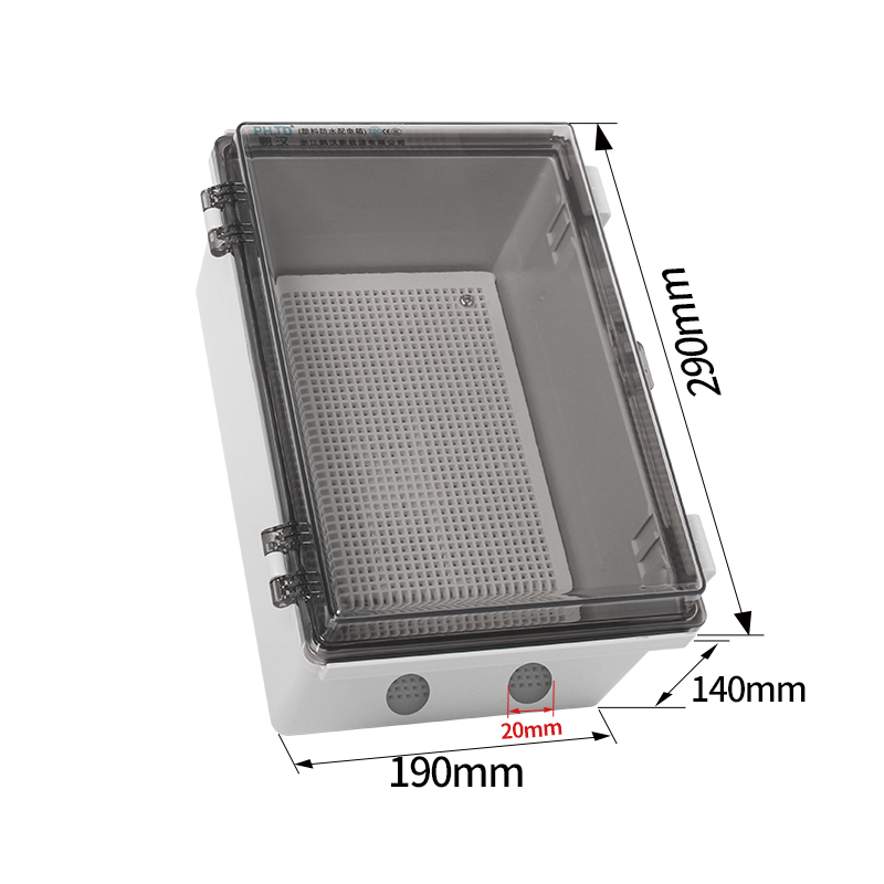 Phltd monitoreo impermeable al aire libre caja de instrumentos eléctricos con agujero de salida para controlar la Caja de base modelo transparente 290x190x140 mm-